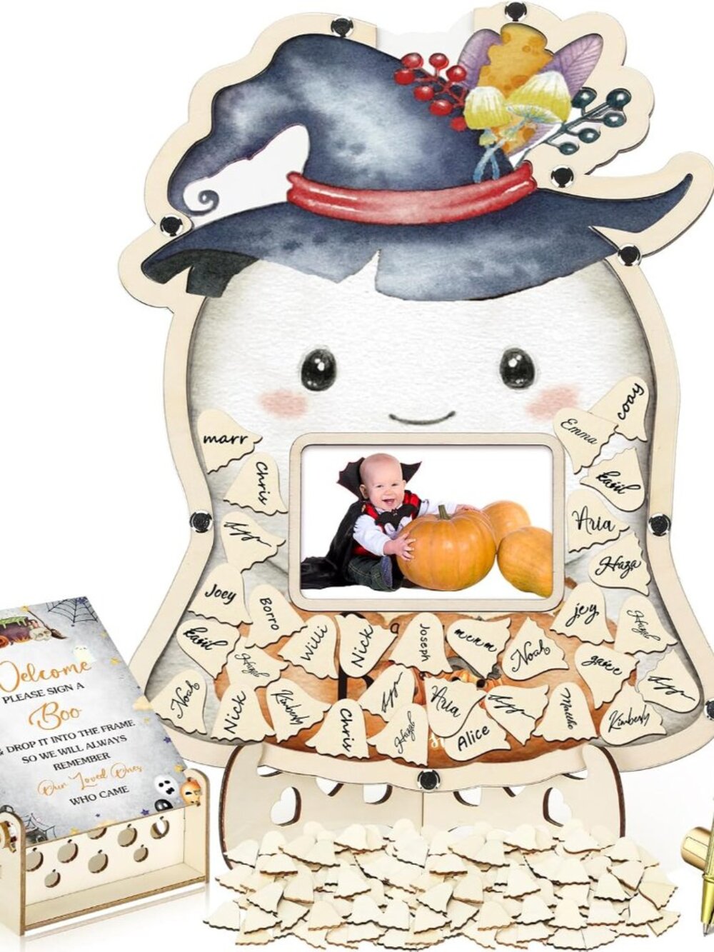 63 Pcs Halloween Little Boo Baby Shower Guest Book,Ivory White